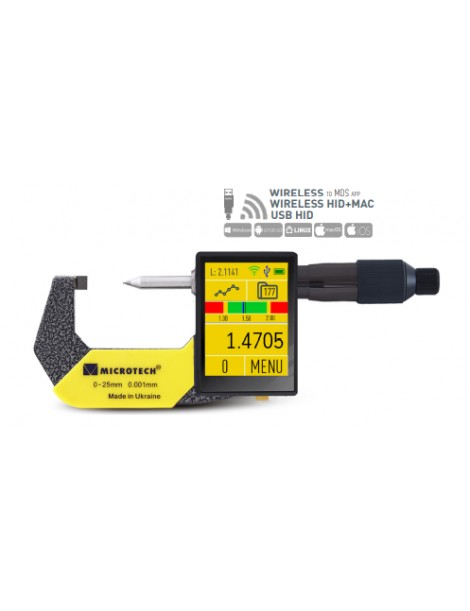 Mikrometr cyfrowy ostrzowy 0-25 x 0,001 mm IP65 MICROTECH z akredytowanym świadectwem producenta